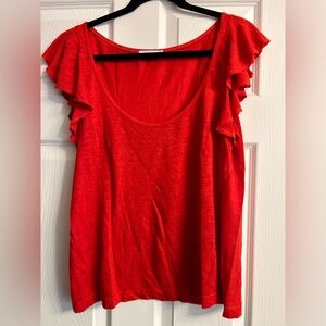 A.L.C. Scarlet Red Flutter Sleeve Linen Top